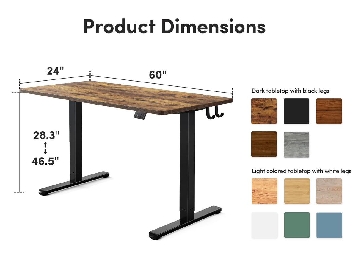FEZIBO Electric Standing Desk, Height Adjustable Stand up Desk, 60 x 24 Inches Sit Stand Home Office Desk, Computer Desk, Rustic Brown FEZIBO