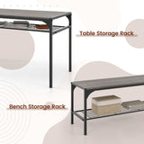 COSTWAY 4 Pieces Dining Table Set, Kitchen Table and 2 Chairs for 4 with Bench, Storage Racks, Metal Frame & Space-saving Design, Industrial Kitchen Table Set for Small Space, Apartment (Black & Grey) COSTWAY