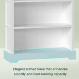 TVU 5-Tier Wooden Book shelf, 65"H × 31.5"W × 9.9“D Bookshelf with Storage, Floor-Standing Display Bookcase, Farmhouse Style Bookshelf with Arched Base, Suitable for Living Room, Study, Office, White TVU