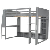 VilroCaz Modern Full Size Gaming Loft Bed with Desk and Multi-Storage Shelves, Wood Loft Bed Frame with Workstation and a Hanging Clothes Rack, Maximize Space Saving (Full) VilroCaz