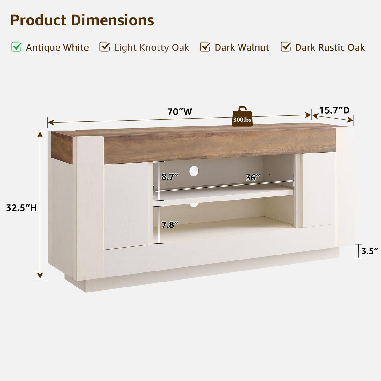 OKD Modern 70" TV Stand, Entertainment Center for TVs Up to 80", Media Console with Large Open Storage & Side Cabinets, Thick Wood Design for Living Room, Antique White OKD