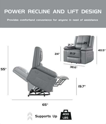 GarveeHome Power Lift Recliner Chair - Heat and Massage, Adjustable Back and Legs, Pu Leather Electric Lift Chair Designed for The Elderly and People with Mobility Impaired