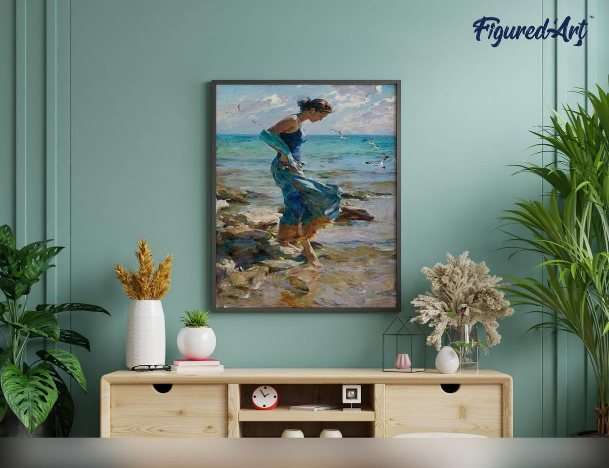 Figured'Art Paint by Numbers Kit for Adults Feet in Water During Summer 16"x20" - Craft Art Painting Rolled Canvas with DIY Wooden Frame Figured'Art