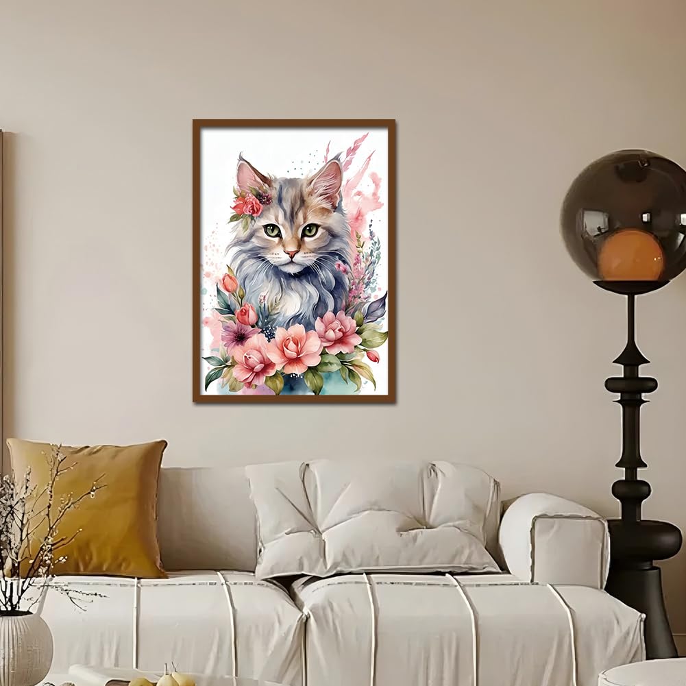 Kulvci Cat Diamond Painting Kits for Adults, Round Full Drill Diamond Art Kits, 5D DIY Diamonds Crafts for Home Wall Decoration Gifts 12×16Inch Kulvci