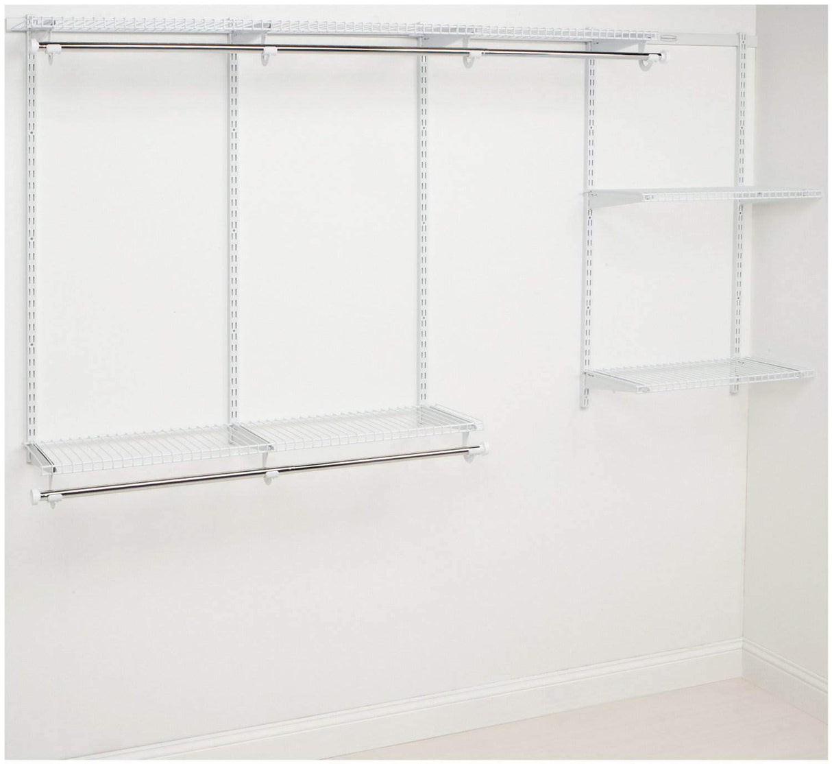 Rubbermaid Configurations Custom Closet Kit, 4-8 Ft. Adjustable Metal Wire Shelving, White Finish, Expandable Organization System, Hardware Included, for Home Closet/Pantry/Laundry/Mudroom Rubbermaid