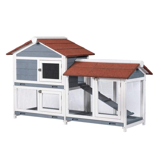 Good Life Two Floors 62" Wooden Outdoor Indoor Roof Waterproof Bunny Hutch Rabbit Cage Guinea Pig Coop PET House for Small to Medium Animals with Stairs and Cleaning Tray PET537 - WoodArtSupply