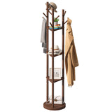 FILWH Bamboo Coat Rack Rotary Freestanding with Shelf Coat Tree Rack Stand for Hallway Entryway Coat Hanger Stand with 9 Hooks 3 Storage Shelves(Brown) FILWH
