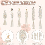 INFUNLY 6PCS Boho White Macrame Keychain Kit Adult DIY Keychain Making Kit Wood Beaded Keychains with Tassel Key Ring for Women for Key Handbags Backpacks Instructions Include INFUNLY