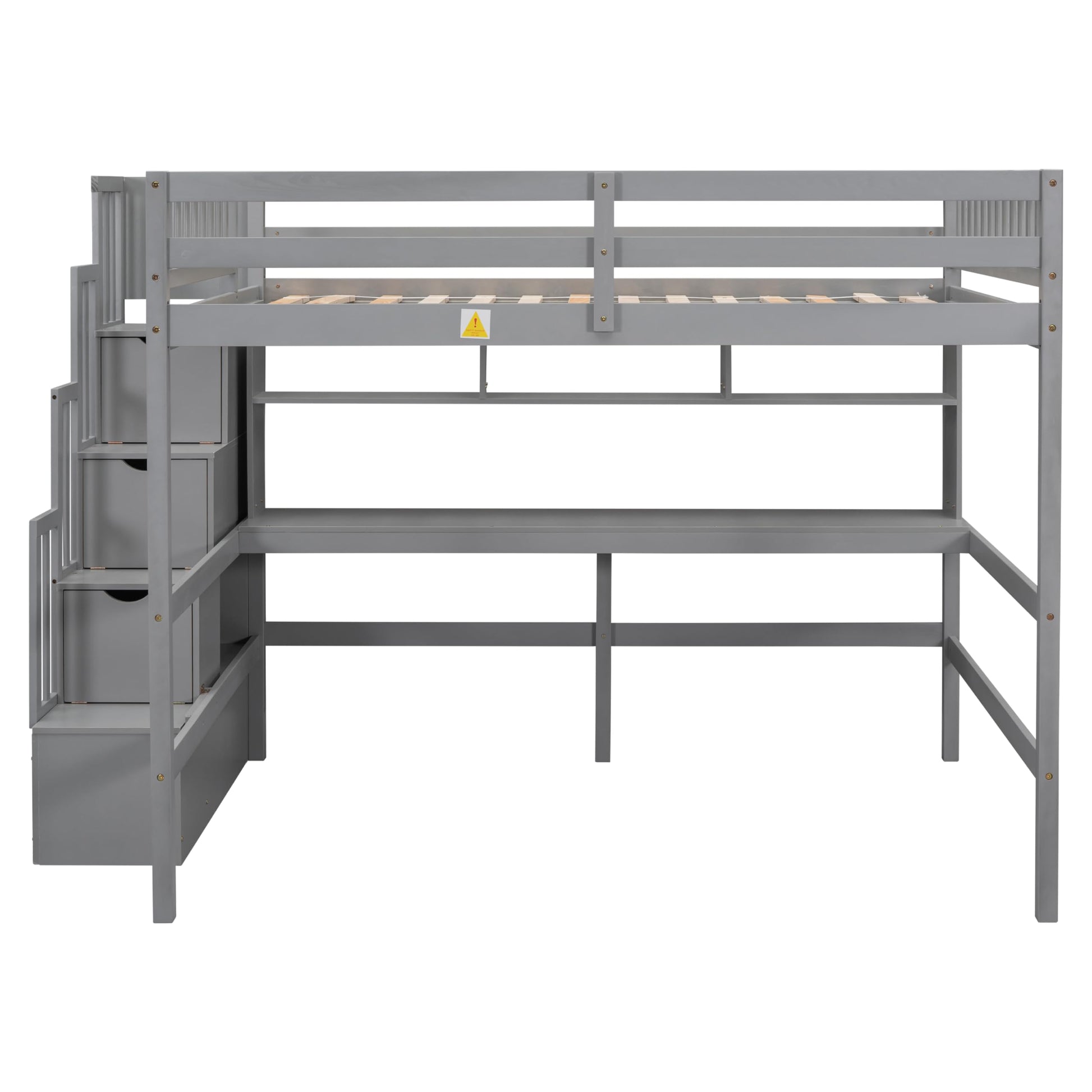 CITYLIGHT Grey Full Size Loft Bed with Stairs, Desk, and Storage Solutions for Kids and Teens - WoodArtSupply