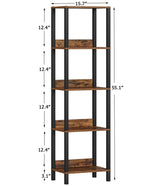 VIMBER 5-Tier Bookshelf with Anti-Fall Baffle, Tall Bookcase for Books, Garage Kit, CDs, Movies, Industrial Standing Bookshelves Storage Organizer for Bedroom Office Living Room USSJ001F VIMBER