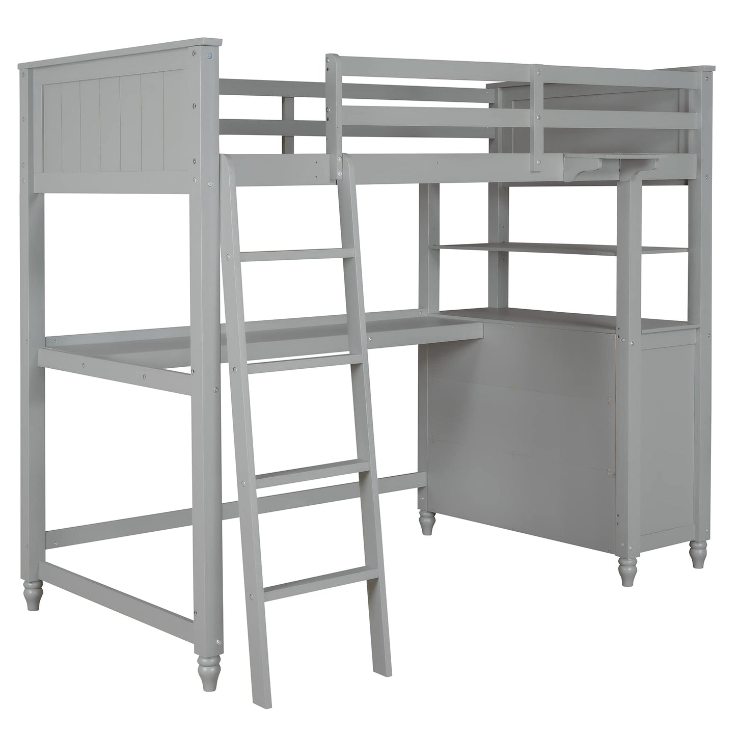 Bellemave Grey Loft Bed with Desk and Storage for Kids and Teens - WoodArtSupply