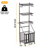 Snail 4-Tier Garage Sports Equipment Storage Organizer Sports Ball Storage Rolling Cart with Basket and Hooks Lockable Sports Ball Cage Storage Rack for Garages, Playgroup, Gym and Schools, Black Snail