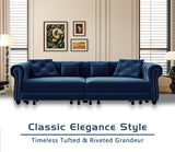 LuxyHoom 89" King Pull Out Sofa Bed, Velvet Chesterfield Sleeper Sofa Couch, 3 in 1 Convertible Tufted Futon Couches with Ottoman for Living Room, Small Space, Apartment, Office, Bedroom, Blue LuxyHoom