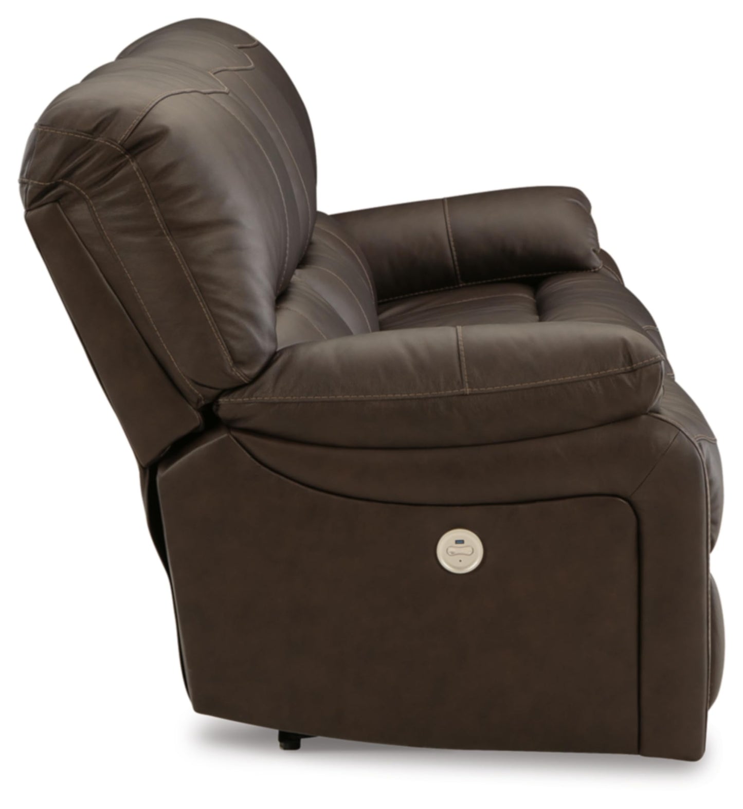 Signature Design by Ashley Leesworth Modern Leather Match Power Reclining Sofa with USB Ports, Dark Brown