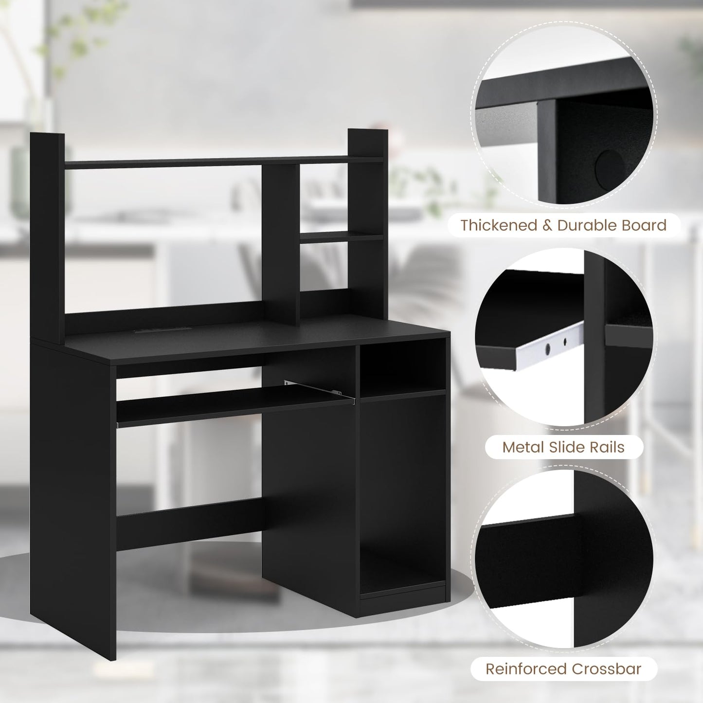 Tangkula Modern Computer Desk with Hutch, Charging Station & Storage Solutions for Home Office - WoodArtSupply