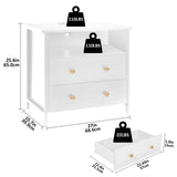 Tykacna 27 Inch Wide Night Stand, Wooden Night Stand with 2 Drawers, LED Nightstands with Charging Station and Adjustable Drawer for Living Room/Bedroom/Study/Office Nightstand, White. Tykacna