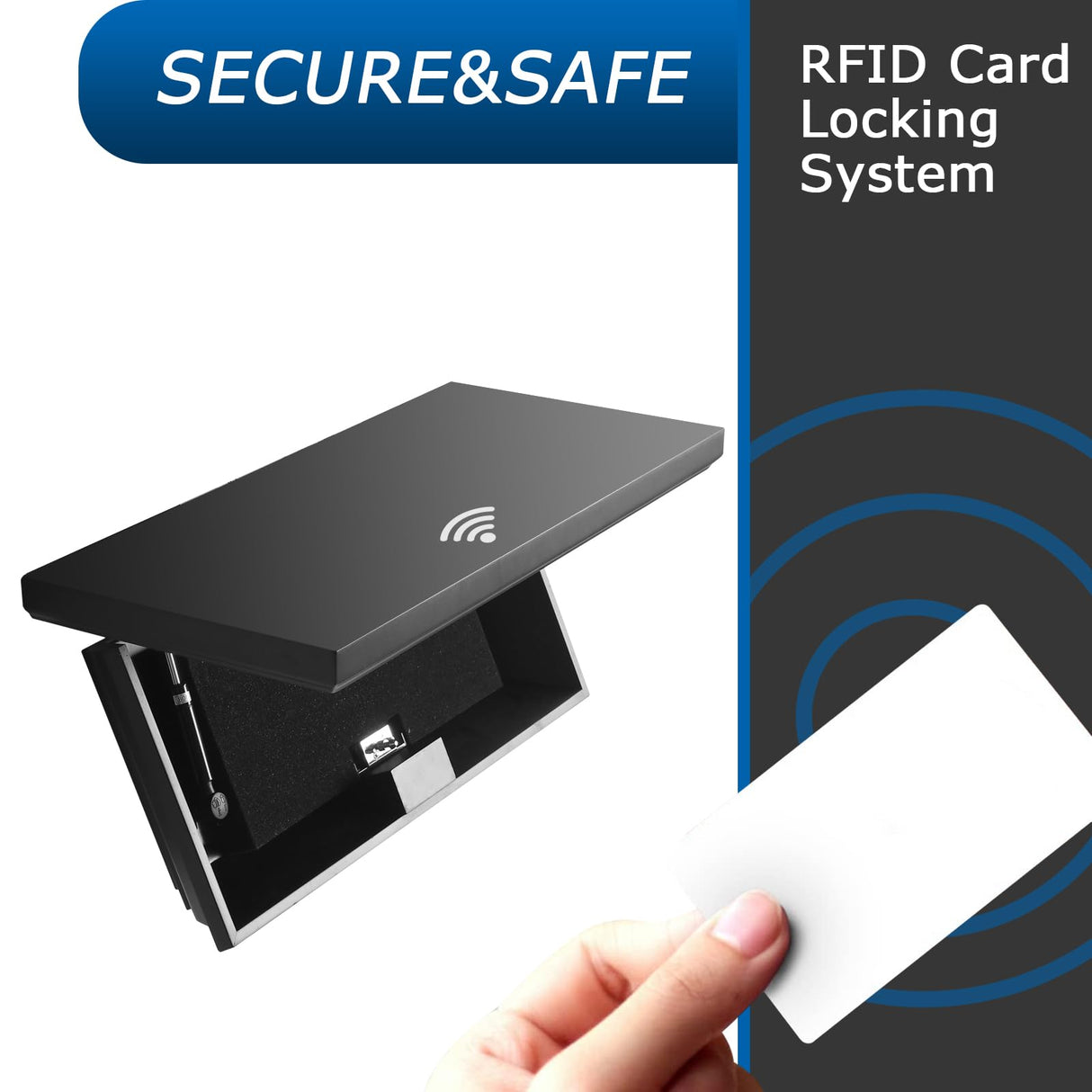 JOLLYMER Concealment Gun Shelf with Hidden Trap Door with RFID Lock, Black Floating Shelf for Living Room JOLLYMER