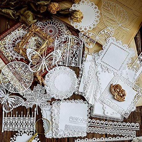 Vintage Scrapbook Paper Lace for Scrapbooking Supplies Kit,Diuhofart 40 Pcs Decorative Paper Cutouts for Junk Journaling,DIY Craft Album Planner Embellishments,Card Making Diuhofart