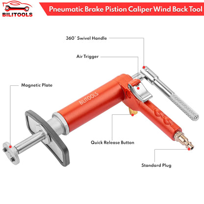 BILITOOLS Pneumatic Brake Caliper Compression Tool, 24-Piece Air Operated Disc Brake Piston Wind Back Rewind Tool Set - WoodArtSupply