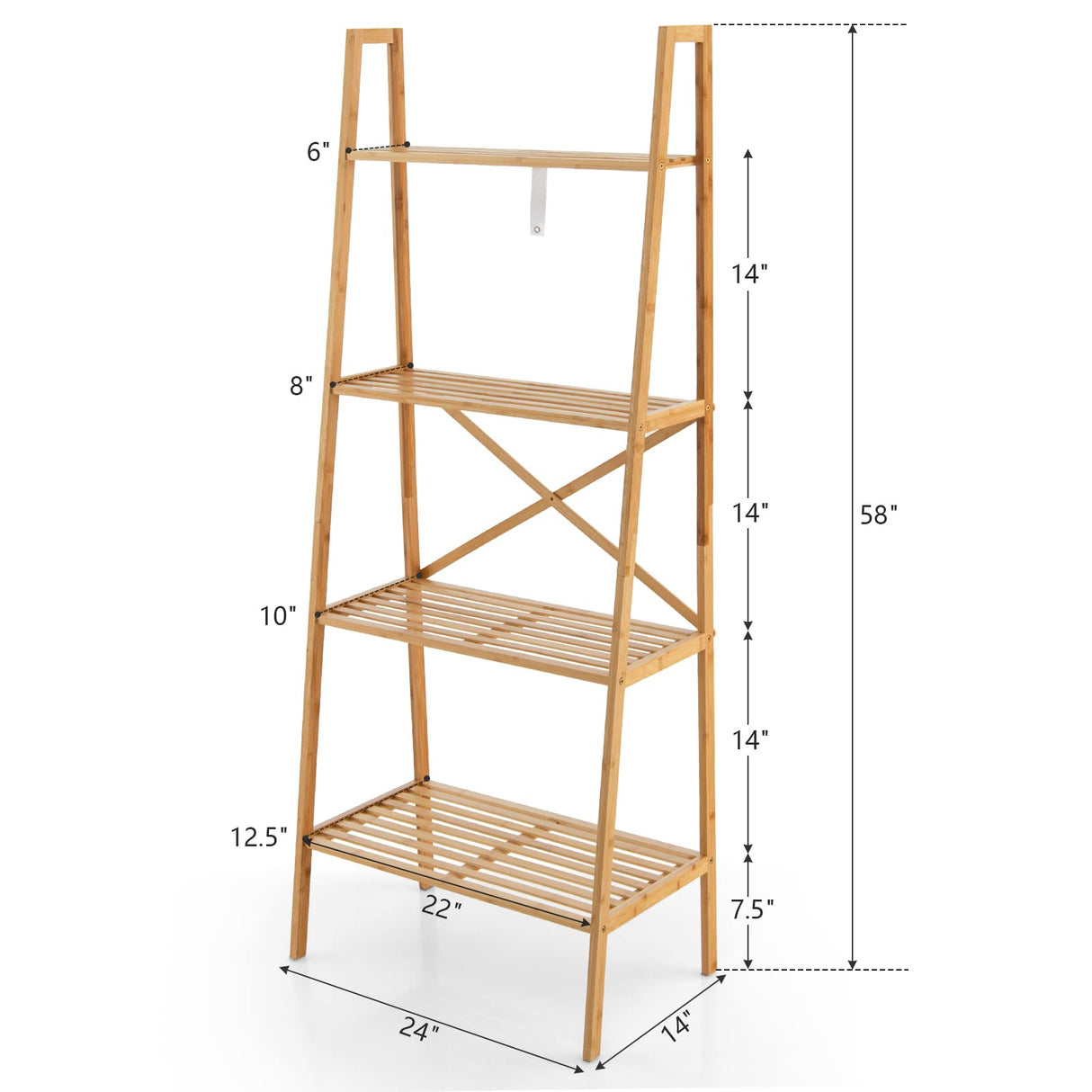 Giantex 4-Tier Bamboo Bookshelf, Multifunctional Storage Display Rack Shelves with Anti-Tipping Device, Natural Bamboo Ladder Shelf for Home Office Kitchen Bathroom Giantex