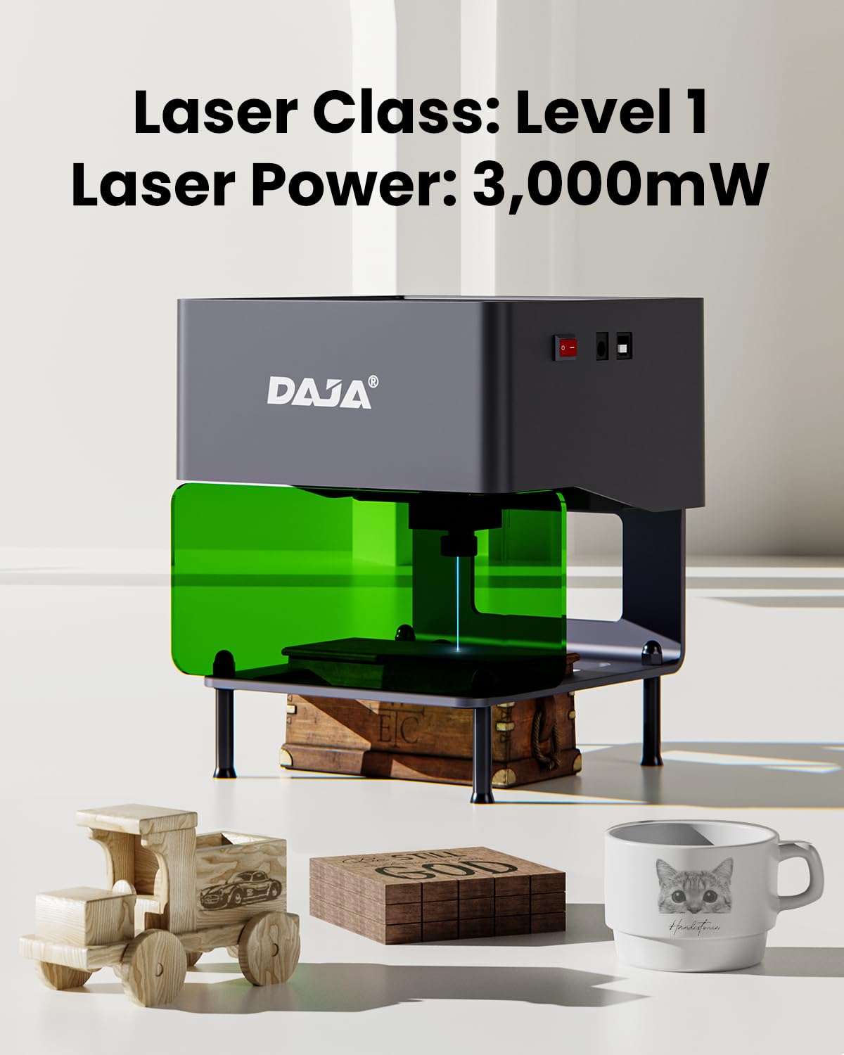 DAJA DJ6 Laser Engraver with Higher Columns Portable Laser Engraving Machine Kits for DIY Supports Win/Mobile System/Offline Laser Cutter (Working Area 3.15 * 3.15 inches) DAJA