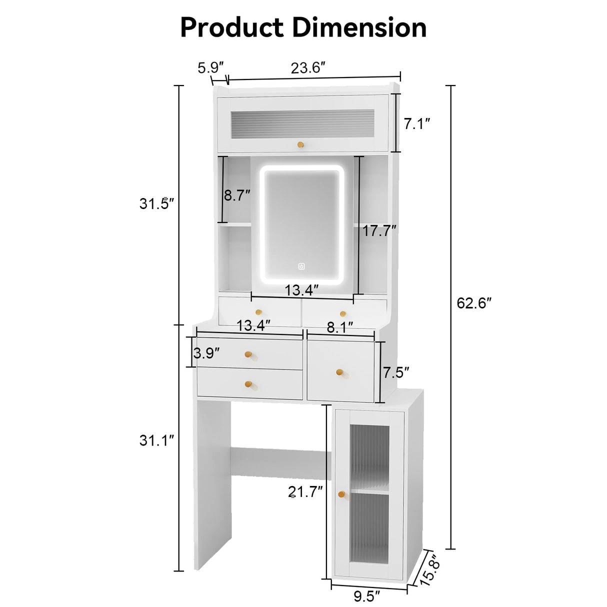 ARTETHYS Small Vanity Desk with Sliding Mirror and Lights White Makeup Vanities Set with Drawers Compact Dressing Table with Cabinet and Adjustable Shelves for Bedroom ARTETHYS