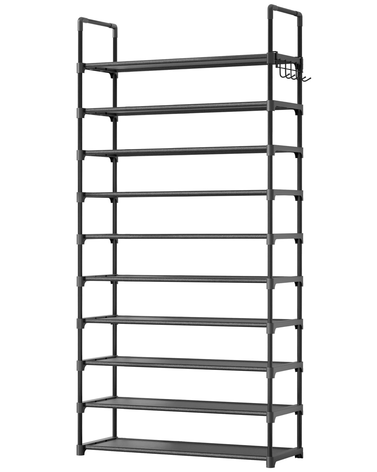 Kitsure Shoe Rack for Closet - 10-Tier Shoe Organizer with Hook Rack, Large-Capacity & Space-Saving Shoe Shelf for Entryway, Bedroom, Living Room,32.2" x 11.8" x 68.5", Black Kitsure
