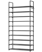 Kitsure Shoe Rack for Closet - 10-Tier Shoe Organizer with Hook Rack, Large-Capacity & Space-Saving Shoe Shelf for Entryway, Bedroom, Living Room,32.2" x 11.8" x 68.5", Black Kitsure