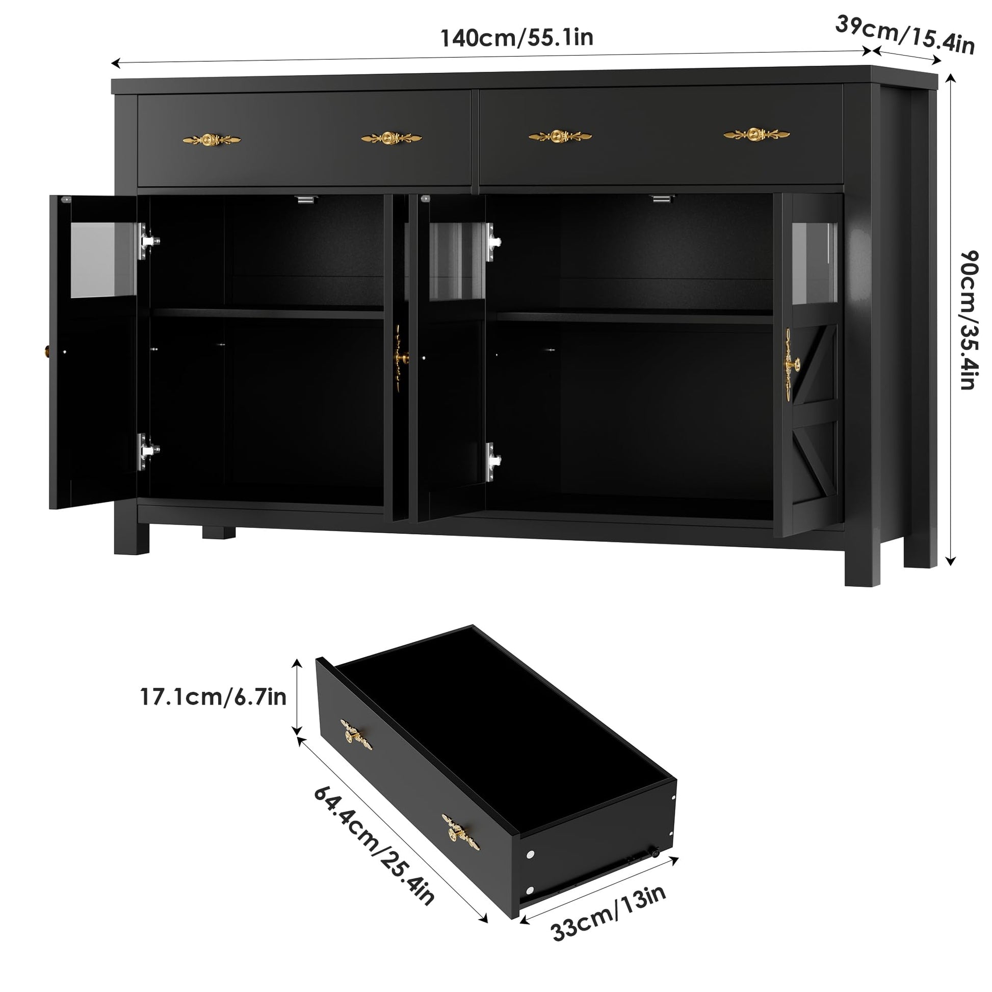 finetones Buffet Cabinet with Storage, 55.1" Large Sideboard Buffet Cabinet, Farmhouse Sideboard Kitchen Cabinet with 2 Drawers and 4 Doors, Wood Coffee Bar Cabinet Buffet Table for Kitchen,  - WoodArtSupply