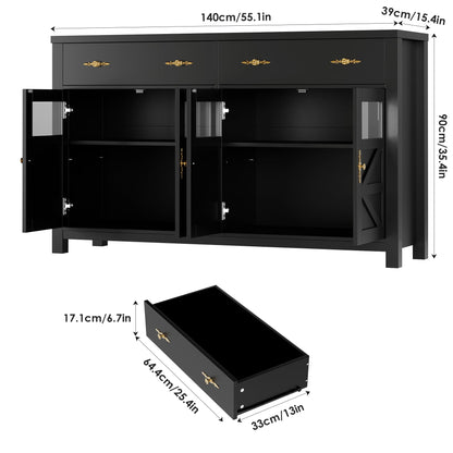 finetones Buffet Cabinet with Storage, 55.1" Large Sideboard Buffet Cabinet, Farmhouse Sideboard Kitchen Cabinet with 2 Drawers and 4 Doors, Wood Coffee Bar Cabinet Buffet Table for Kitchen,  - WoodArtSupply