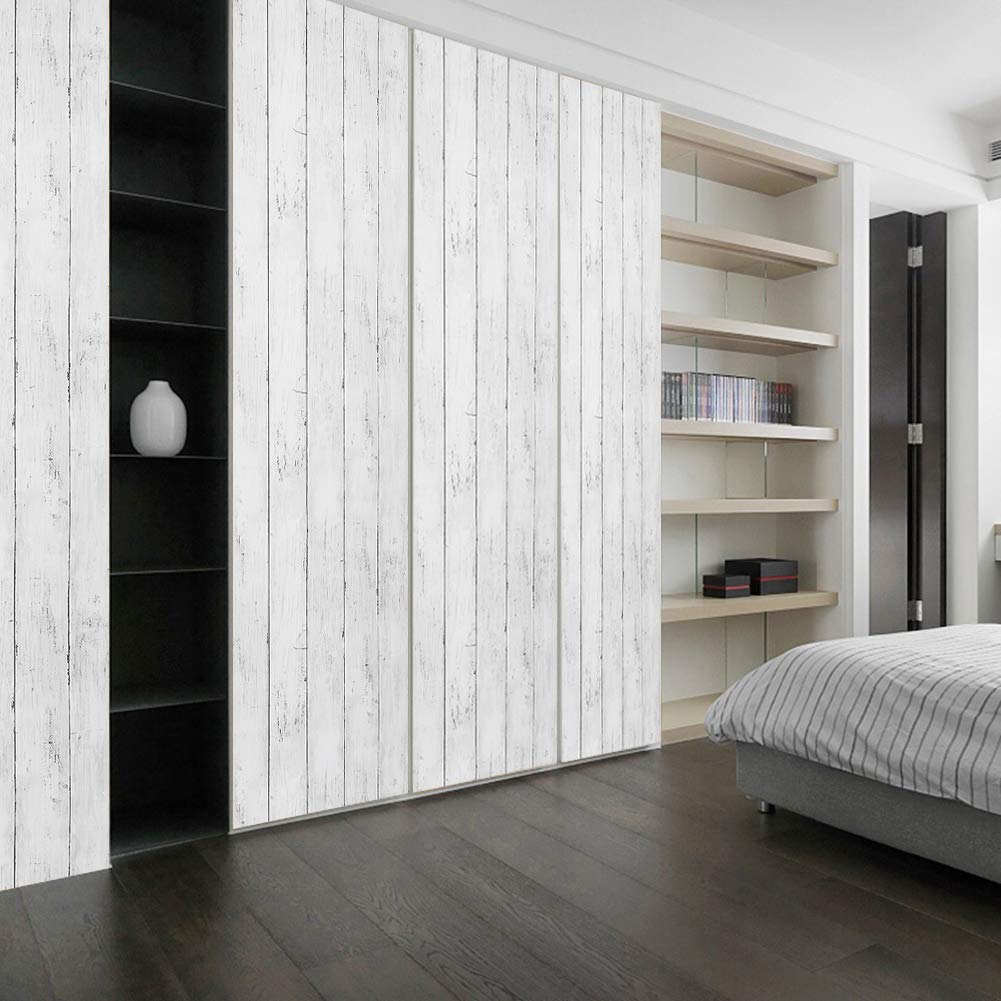 Livelynine 17.7x276 White Shiplap Wallpaper Peel and Stick Farmhouse Wood Contact Paper Self Adhesive Wall Paper Rolls Prepasted Fadeless Distressed White Wood Bulletin Board Roll Classroom Removable Livelynine