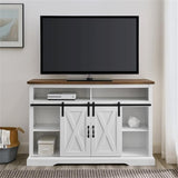 Pemberly Row Farmhouse Sliding Door Wood 52" Highboy TV Stand Console Buffet Credenza Storage Cabinet in White Pemberly Row