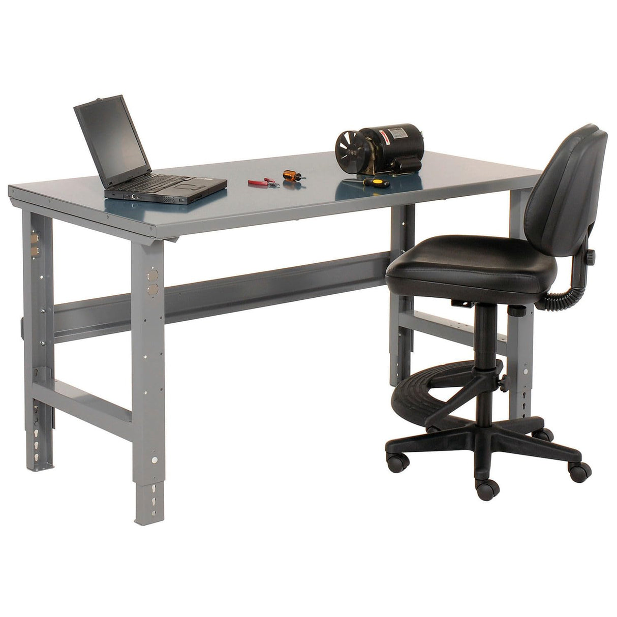Global Industrial Adjustable Height Workbench C-Channel Leg, 48" W x 36" D, 1-3/4" Steel Square Edge, Gray Global Industrial