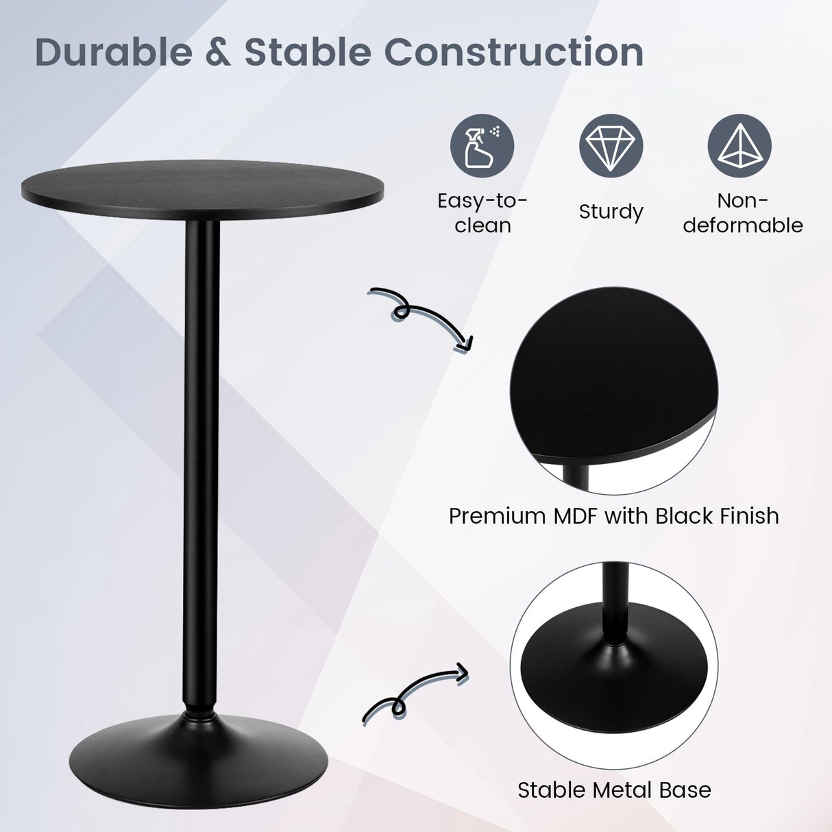 Furniga 24” Round Top Pub Bar Table, 40” Height Cocktail Table w/Metal Base & MDF Tabletop, Modern Circular Bistro High Table for Dining Room Living Room Kitchen Restaurant Home Bar, Black (1) Furniga