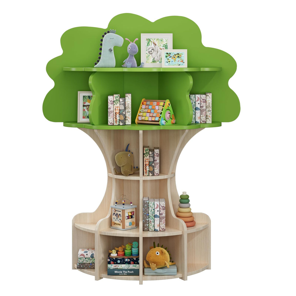 RUPOLX 5-Tier Tree Kids Bookshelf, Toddler Montessori Shelf Book Rack, Toy and Book Storage for Kids, Wooden Children's Bookcase, Toy Storage Organizer for Preschool, Kid Room, Playroom, Nursery-002 RUPOLX