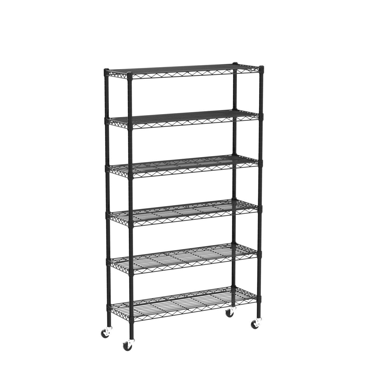 6-Tier Steel Wire Shelving Unit, 48x18x82in, 2100lb Capacity, Adjustable NSF Certified Storage Rack with Casters - For Garage, Kitchen, Pantry - WoodArtSupply