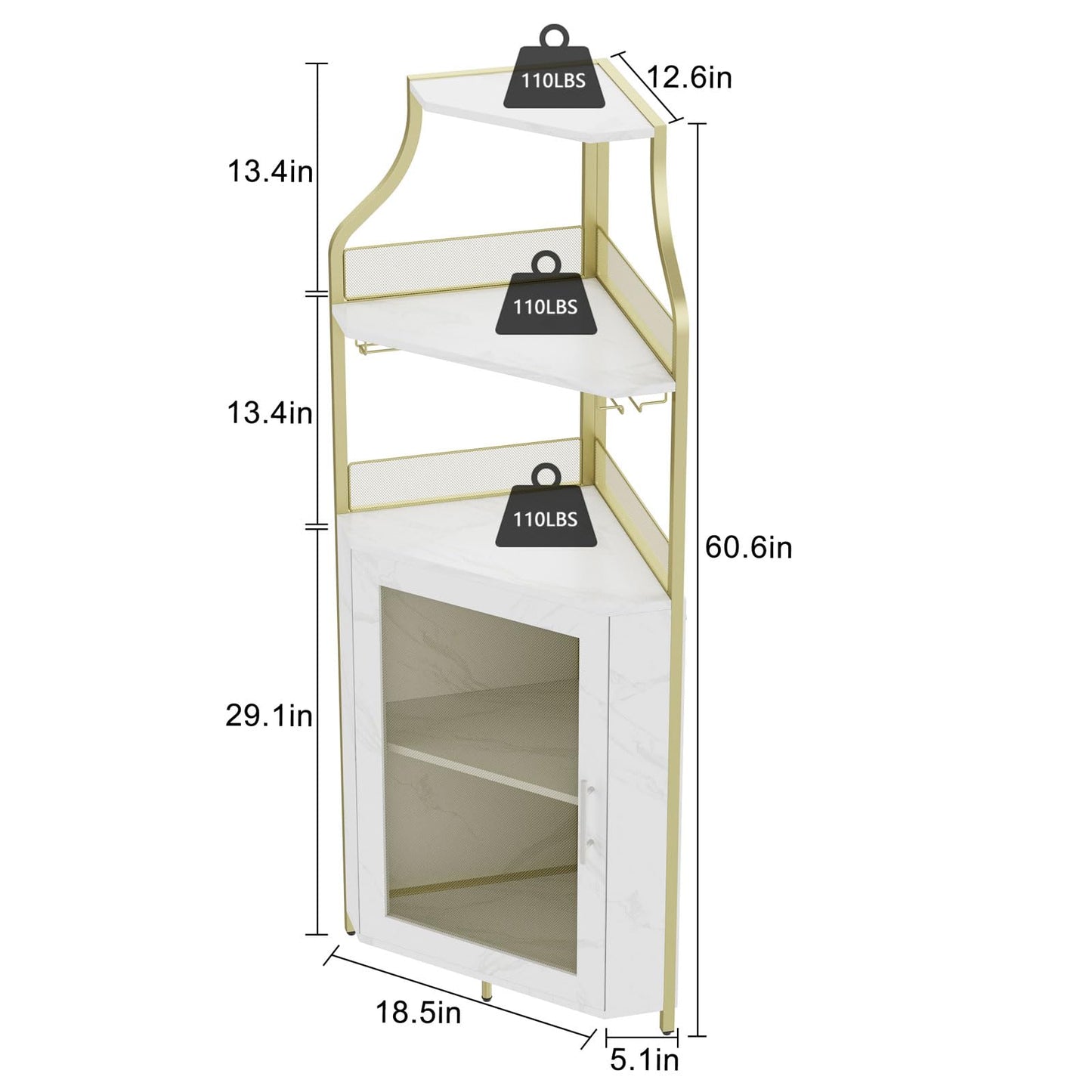 GAOMON Corner Wine Bar Cabinet with Large Storage Space and Removable Wine Rack, Coffee Bar Cabinet with Glass Holder and Mesh Door, 4-Tier Liquor Cabinet Bar, Gold