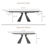 Extendable Dining Table for 8-12 Seat,Tabletop Made of Sintered Stone and Tempered Glass, Modern Style, 35.4" D x 94.5" W x 30" H, White Top TimesGate