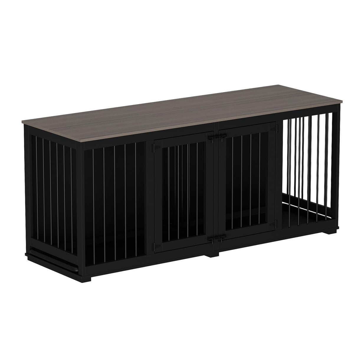 Timechee Dog Cage Furniture, 70" Furniture Dog Crate, Modern Furniture Style Dog Crate with Divider and 2 Trays, Multi-Functional Dog House for Medium Dog, Indoor Double Crate for 2 Dogs, Black Timechee