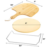 ZENFUN Round Pizza Stone with Wooden Peel and Metal Carry Rack 12 In Cooking Pizza Stone for Oven Baking and BBQ Grilling Round Baking Stone Cordierite Pizza Cooking Pan Free Bamboo Pizza Peel Paddle ZENFUN