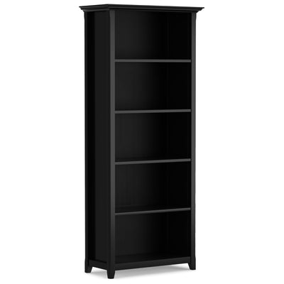 SIMPLIHOME Amherst Bookcase - 70 inch Tall 5-Shelf Solid Wood Bookshelf in Black, Transitional Storage for Living Room, Study Room or Office with Adjustable Shelves and Tapered Legs