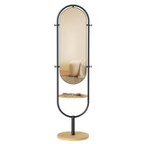 SONGMICS Full-Length Floor Mirror, 3-in-1, Modern Standing Full Body Mirror, Inspired by Original Award-Winning Design, 16.5 x 18.9 x 68.9 Inches, Living Room, Bedroom, Oak Beige and Ink Black SONGMICS