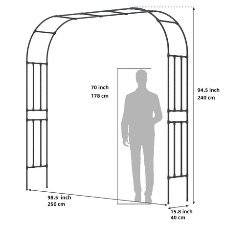 BUKLIYN Garden Arch Trellis - Length: 98.5in, Height: 94.5in Iron Garden Arch Arbor Trellis for Climbing Plants Outdoor - Garden Arch for Lawn, Party, Ceremony Wedding Decoration (Black) BUKLIYN