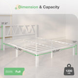Novilla 14 Inch Full Size Bed Frame with Headboard, White Metal Platform Bed Frame, Full Bed Frame No Box Spring Needed, Easy Assembly Novilla
