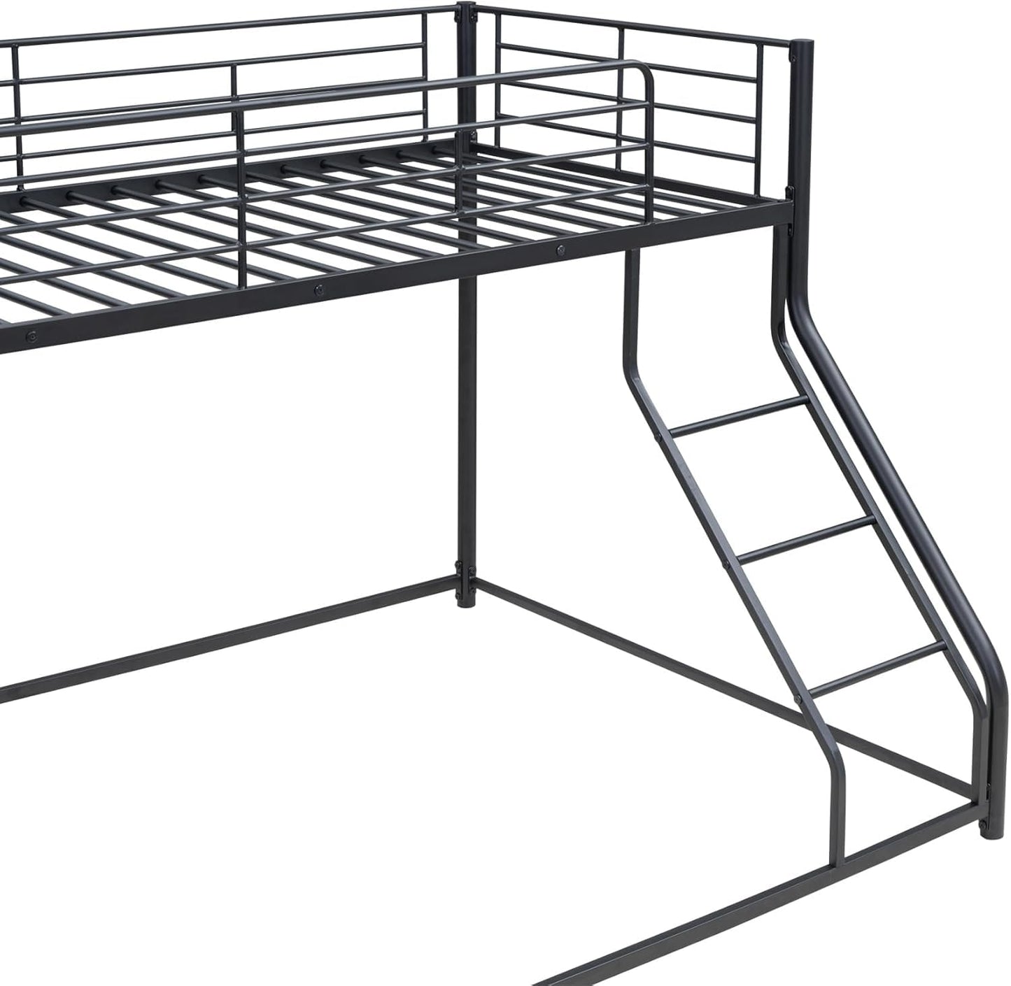 TURRIDU Twin XL Over Queen Bunk Bed, Heavy Duty Metal Bunk Bed Frame with Full-Length Guardrails & Ladders, Bedroom Bunk Bed for Teens, Adults, Noise Free, Black