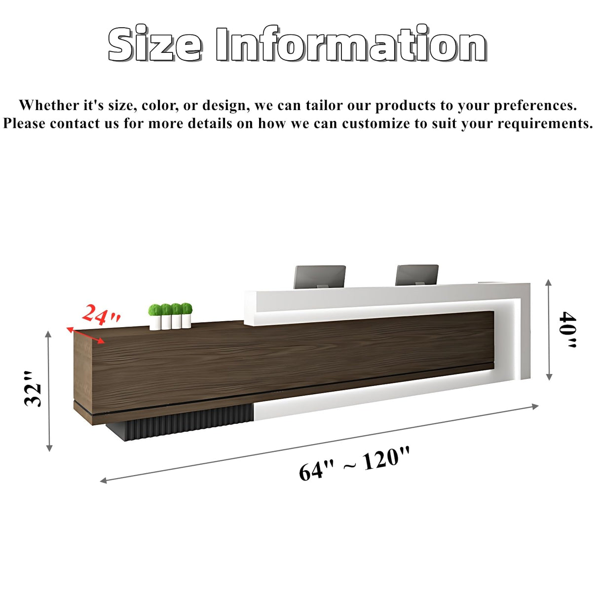 Reception Desk - Modern Design Front Desk with Hidden LED Lighting, Spacious Checkout Counter and Retail Counter Features, Solid Wood Construction, No Assembly Required (White & Wood, 84") ZGNBSD