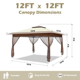 OUTFINE 12'x12' Gazebo Outdoor Pop up Canopy Tent with Curtains and Shelter for Patio, Party & Backyard (Khaki) OUTFINE
