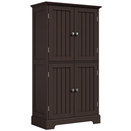 ChooChoo Bathroom Floor Cabinet, Modern Bathroom Storage Cabinet with 4 Doors and Adjustable Shelves, Freestanding Cupboard for Living Room, Espresso ChooChoo