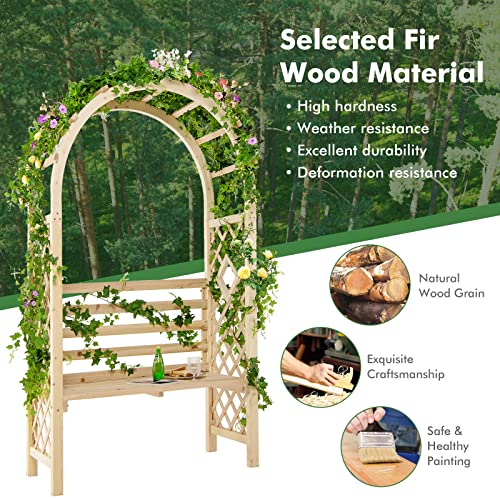 Giantex 81in Garden Arch with 2-Person Bench, Wooden Garden Arbor Archway Trellis for Climbing Plants, Outdoor Wedding Arches Patio Trellis Pergola for Ceremony Party Lawn Backyard, Load 543 lbs Giantex