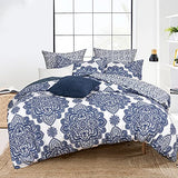 PHF Ultra Soft Paisley Duvet Cover Queen Size, Printed Bedding Set 3 Pieces, Comfy Farmhouse Pattern Duvet Cover Set with 2 Pillow Shams, Zipper Closure and 8 Ties, 90"x90", Royal Blue & White PHF